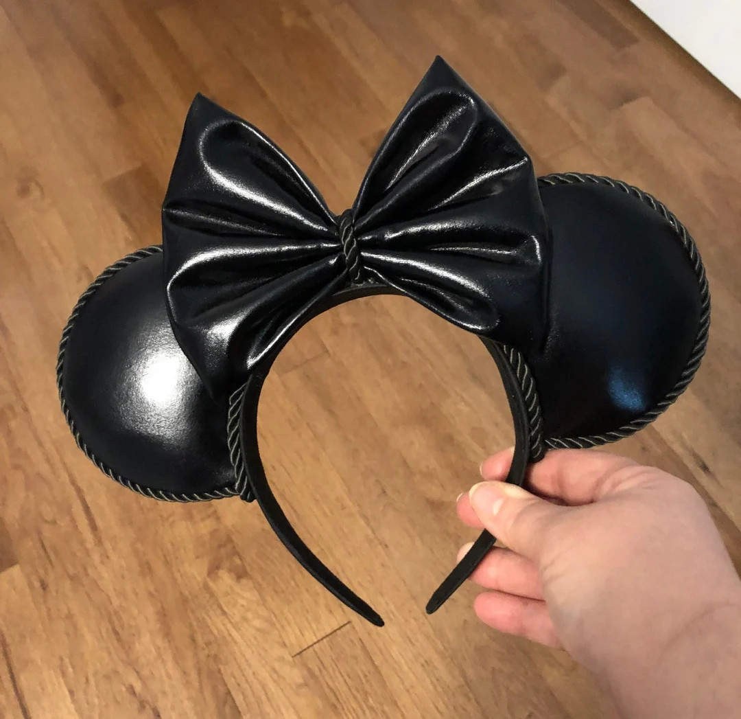 Black Mickey ears black Minnie ears faux leather ears for Disney trip gift for Disney lover | Etsy (US)