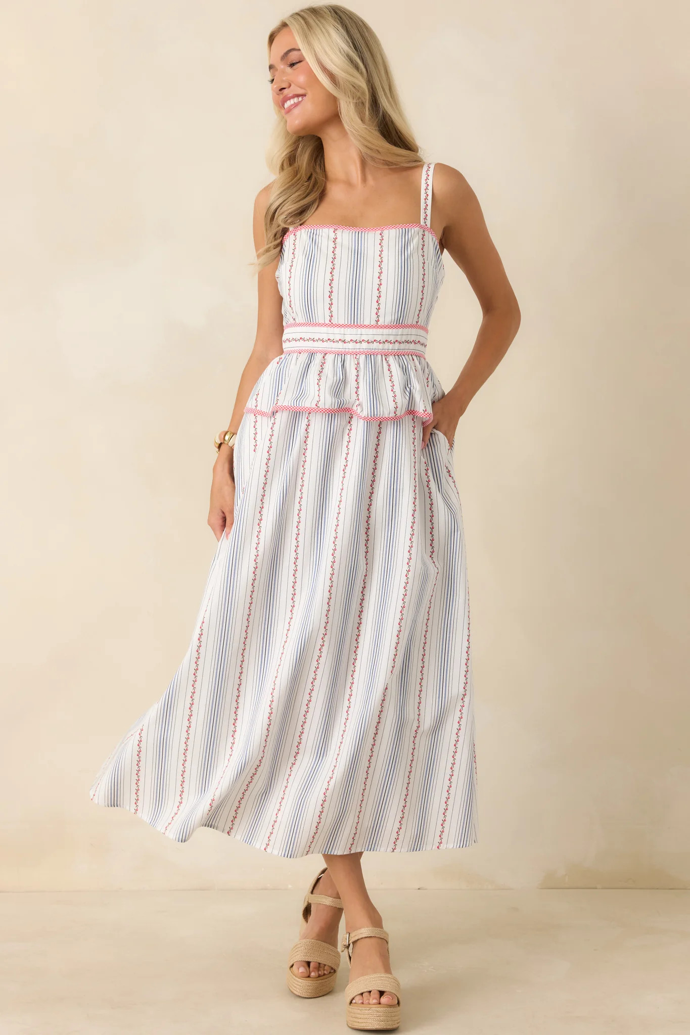 Homegrown Happiness Ivory Floral Stripe Cotton Maxi Dress | Red Dress
