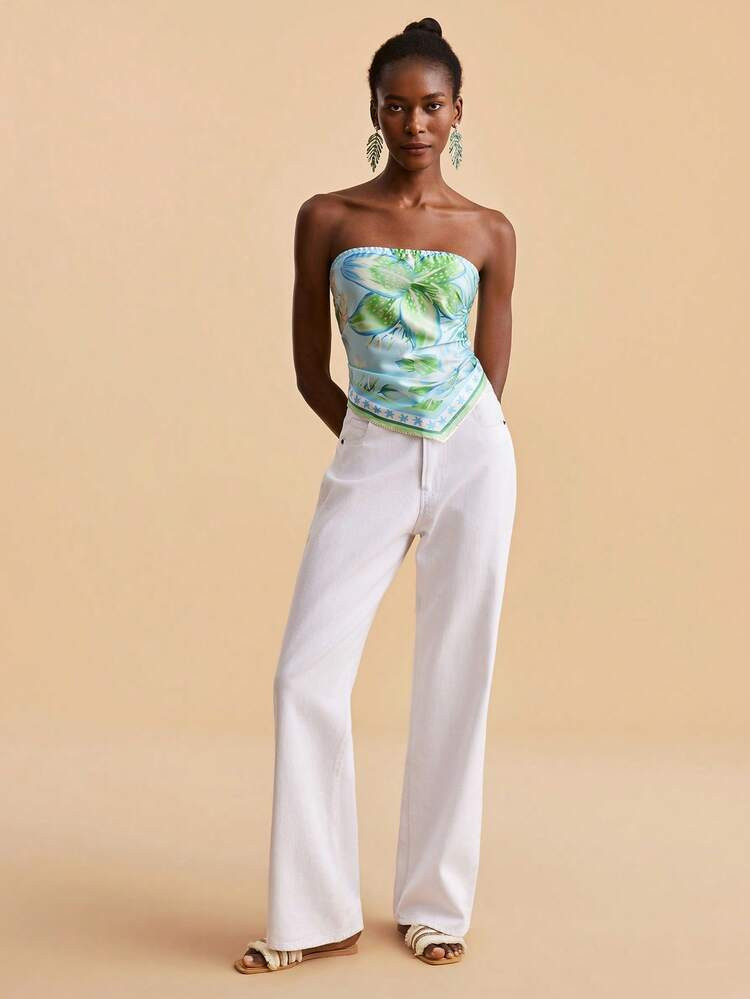 Travachic Floral Print Asymmetric Hem Casual Tube Top, Spring To Summer, Valentine's Day, Carnival Costume, Elegant Tops For Party, Beach Outfits, Wedding Guest Tops, Summer Vacation Outfits, Floral Top, Casual Top | SHEIN