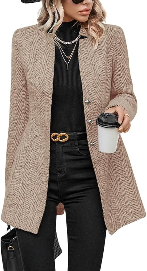 chouyatou Women's Business Casual Herringbone Wool Coat Button Up Notch Collar Dressy Blazer Jack... | Amazon (US)