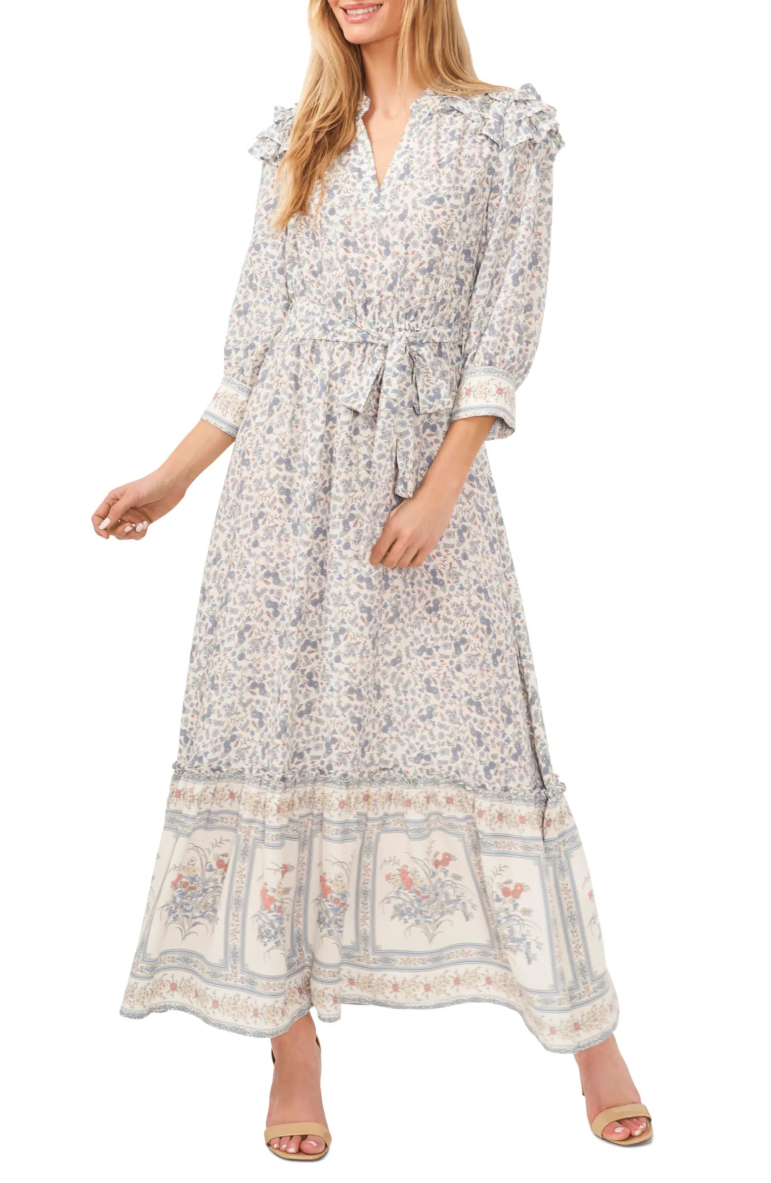 Floral Print Ruffle Tie Waist Maxi Dress | Nordstrom