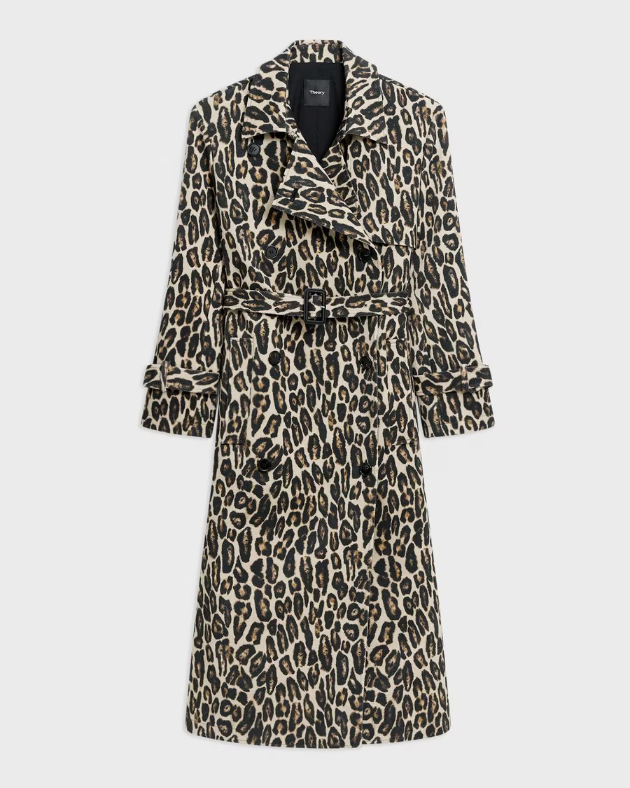 Relaxed Trench Coat in Stretch Leopard Wool | Theory