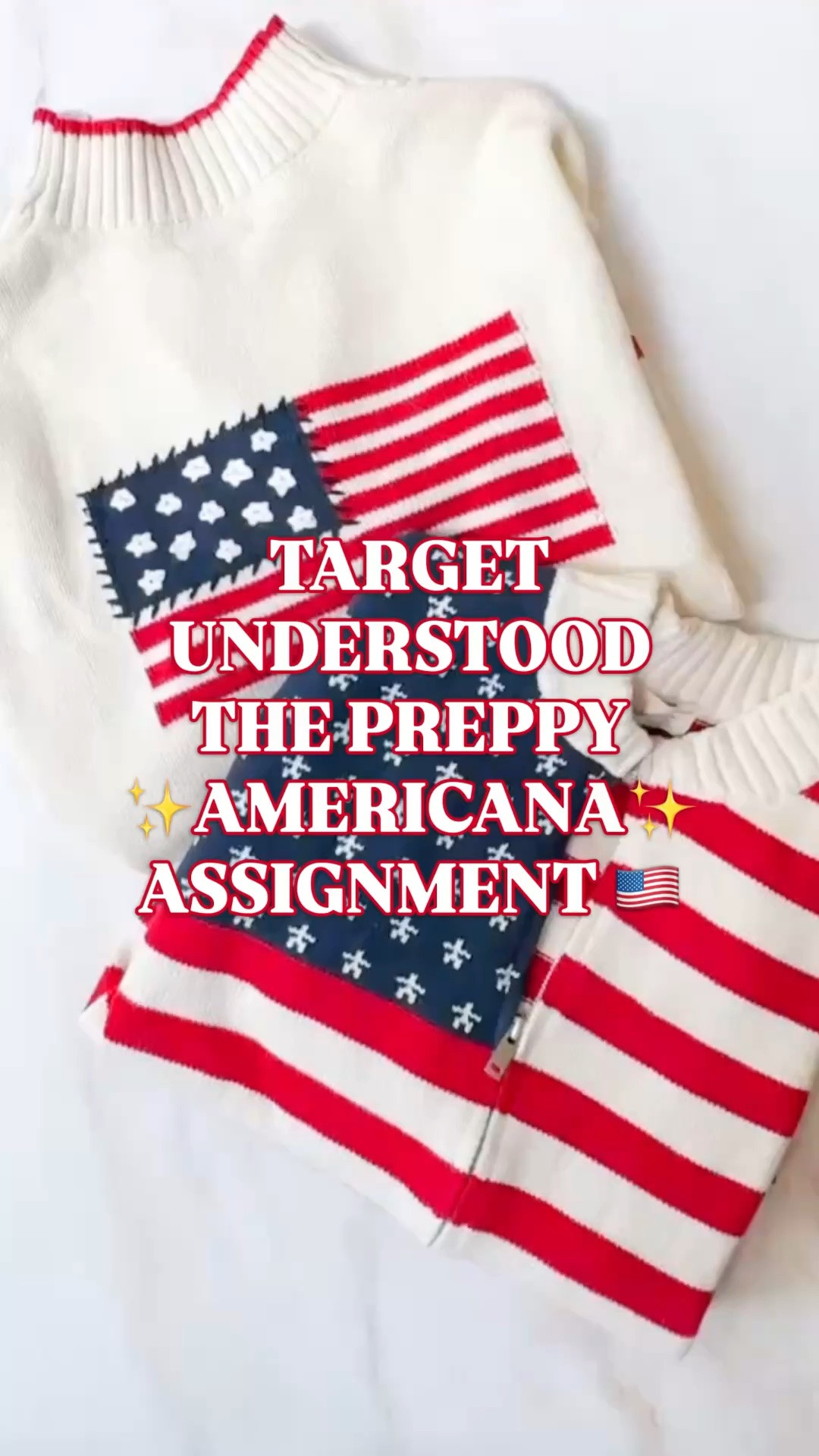 Target Americana finds | Fourth of July outfits | patriotic sweater | flag cardigan | preppy summer style

Target understood the preppy Americana assignment with these new flag sweater finds, and they have that vintage all-American look that usually costs so much more.

One is a full zip Americana cardigan with red and white stripes, navy flag detail, ribbed trim, and that classic throw-on summer layer feel. The other is a cream quarter zip pullover with red trim and a flag graphic on the back, giving that casual country club, lake weekend, beach town, fireworks night energy.

Both have that nostalgic red white and blue style that works for Fourth of July outfits, Memorial Day outfits, Labor Day weekends, summer cookouts, boat days, lake trips, beach weekends, family barbecues, fireworks, parades, and everyday preppy summer outfits.

These are the kinds of Target finds that make a white tee, denim shorts, white jeans, linen pants, casual dress, or swimsuit coverup outfit look styled. They are easy to wear now and will come back out every summer.

If you love Americana style, patriotic outfits, preppy Target finds, flag sweaters, red white and blue outfits, summer layers, coastal style, New England summer outfits, and designer looks for less, these are the Target pieces I would check before sizes start disappearing.

Target Americana finds, Target Fourth of July outfits, Target 4th of July outfits, Target style, Target finds, Target fashion finds, patriotic sweater, flag sweater women, flag cardigan, Americana cardigan, Americana sweater, red white and blue outfit, patriotic outfits women, Fourth of July outfits, 4th of July outfits, Memorial Day outfits, Labor Day outfits, preppy Americana style, preppy summer outfit, lake weekend outfit, boat day outfit, beach weekend outfit, designer look for less

#LTKFindsUnder50 #LTKFindsUnder100 #PreppyStyle #TargetFinds #LookForLess #TargetStyle #SummerOutfits #AmericanaStyle #RalphLauren #GoingViral

#LTKTravel #LTKSeasonal #LTKOver40