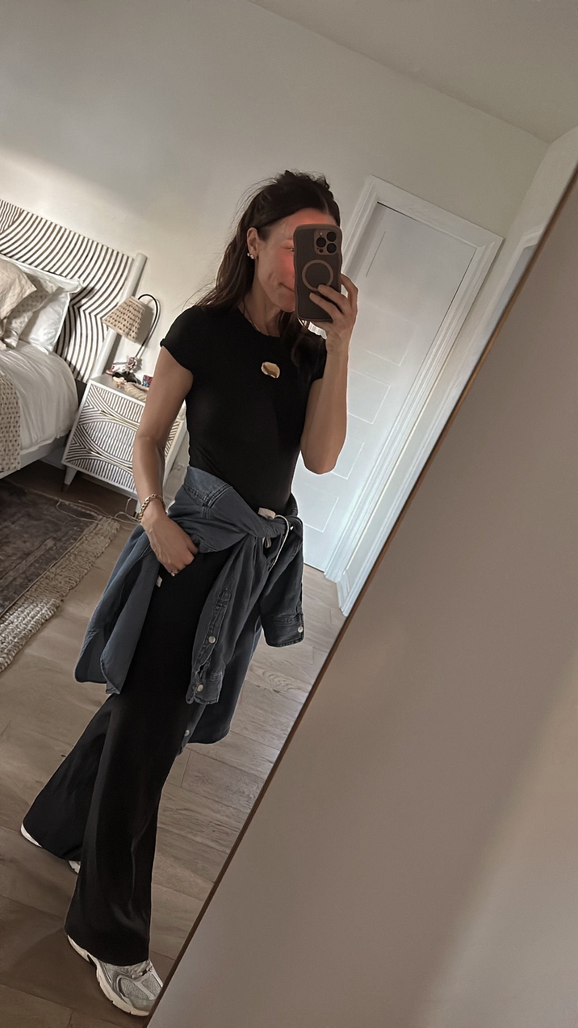 Monday casual outfit 
Wearing regular length in the pants. They shrink a bit with a wash and wear 
If you’re shorter than 5’2 you’ll probably want the short length 