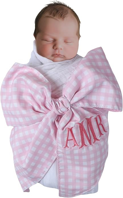 Morxy Personalized Newborn Swaddle Sash: Custom Cotton Big Bow for Baby Boys & Girls - Photograph... | Amazon (US)