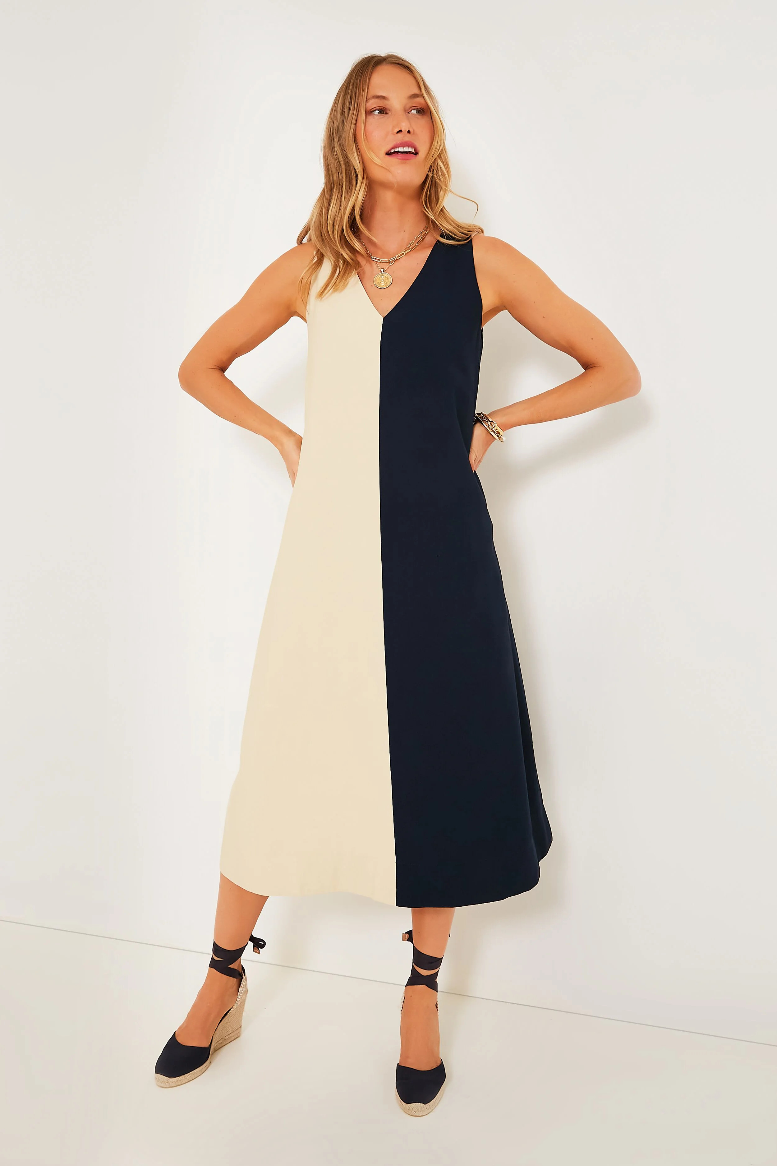 White and Tan Sallie Dress 
                Pomander Place | Tuckernuck (US)