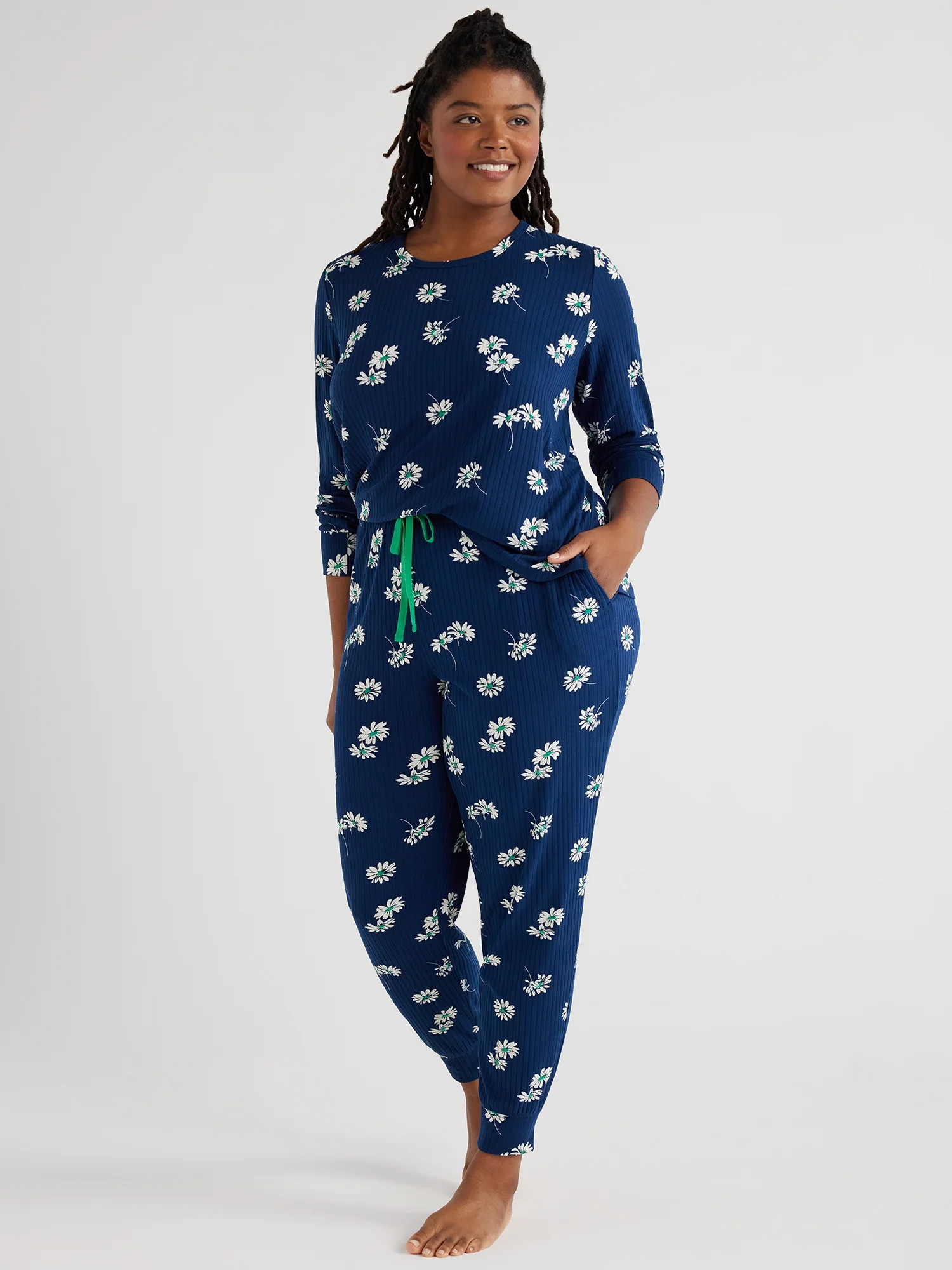 Joyspun Women’s Ribbed Top and Pants Pajama Set, Sizes S-3X | Walmart (US)
