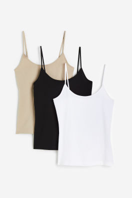 3-pack strappy tops - White/Black/Cream - Ladies | H&M GB | H&M (UK, MY, IN, SG, PH, TW, HK)