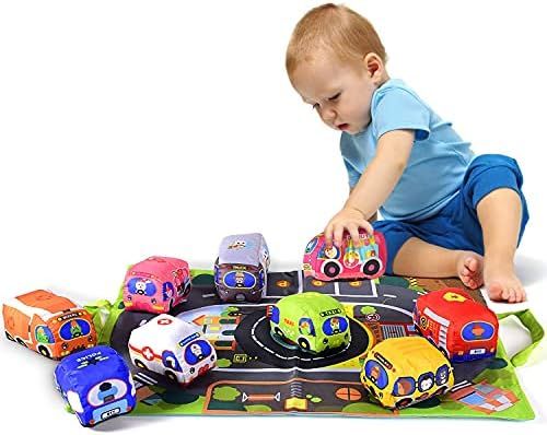 Soft Car Toy Set with Play Mat for 1 Year Old Baby,Toddlers,Boys and Girls ( 9 Vehicle and a Play... | Amazon (US)