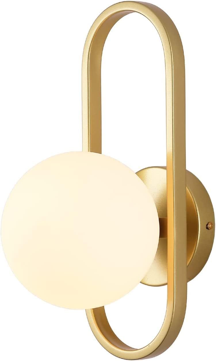 ENGELCH Gold Wall Sconce, Globe Frosted Glass Wall Light Fixtures, Modern Wall Lighting Indoor Wa... | Amazon (US)