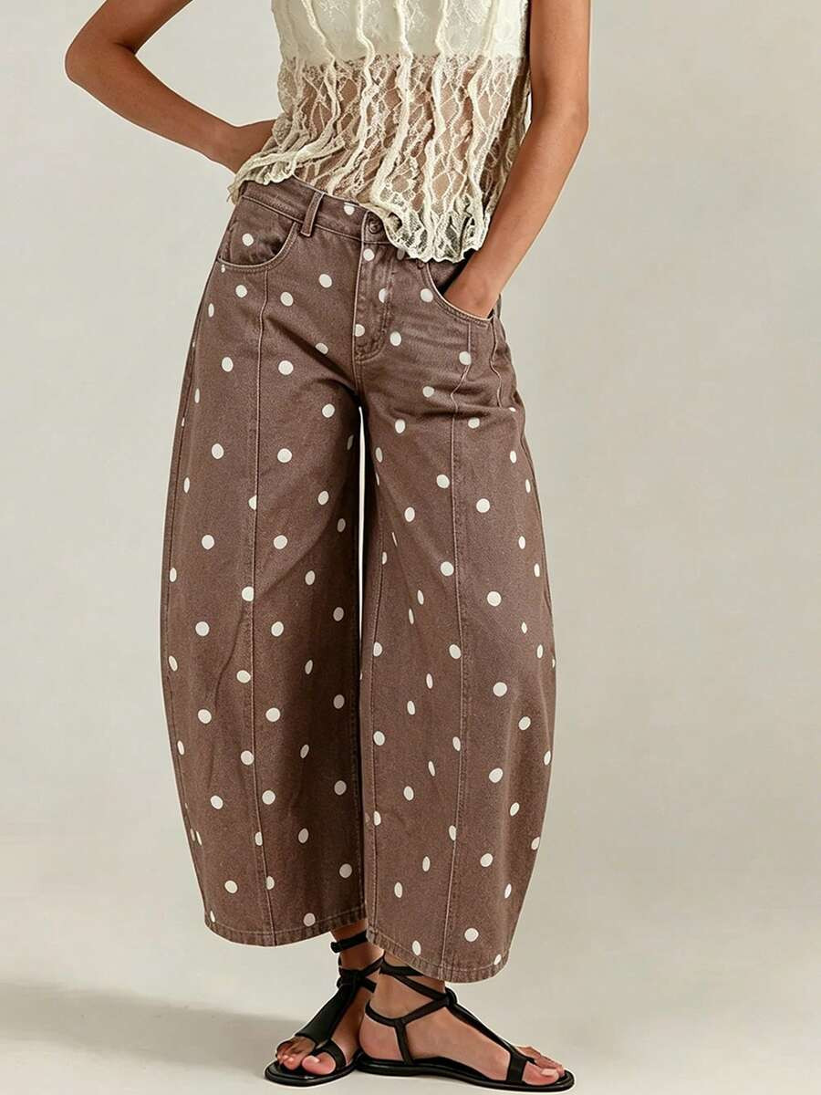 LocalWomen's Denim Pants With Pockets Casual Loose Stylish Polka Dots Mid Rise Jean Summer Countr... | SHEIN