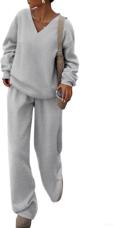 PRETTYGARDEN Womens 2 Piece Outfits Fall Sweatsuits | Drop Shoulder,Vneck Oversized Sweatshirts,D... | Amazon (US)