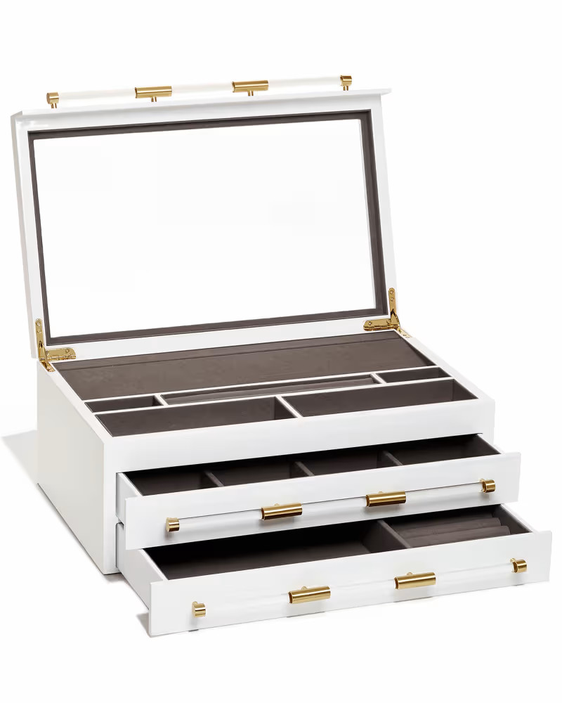 Large Antique Brass Jewelry Box in White Lacquer | Kendra Scott