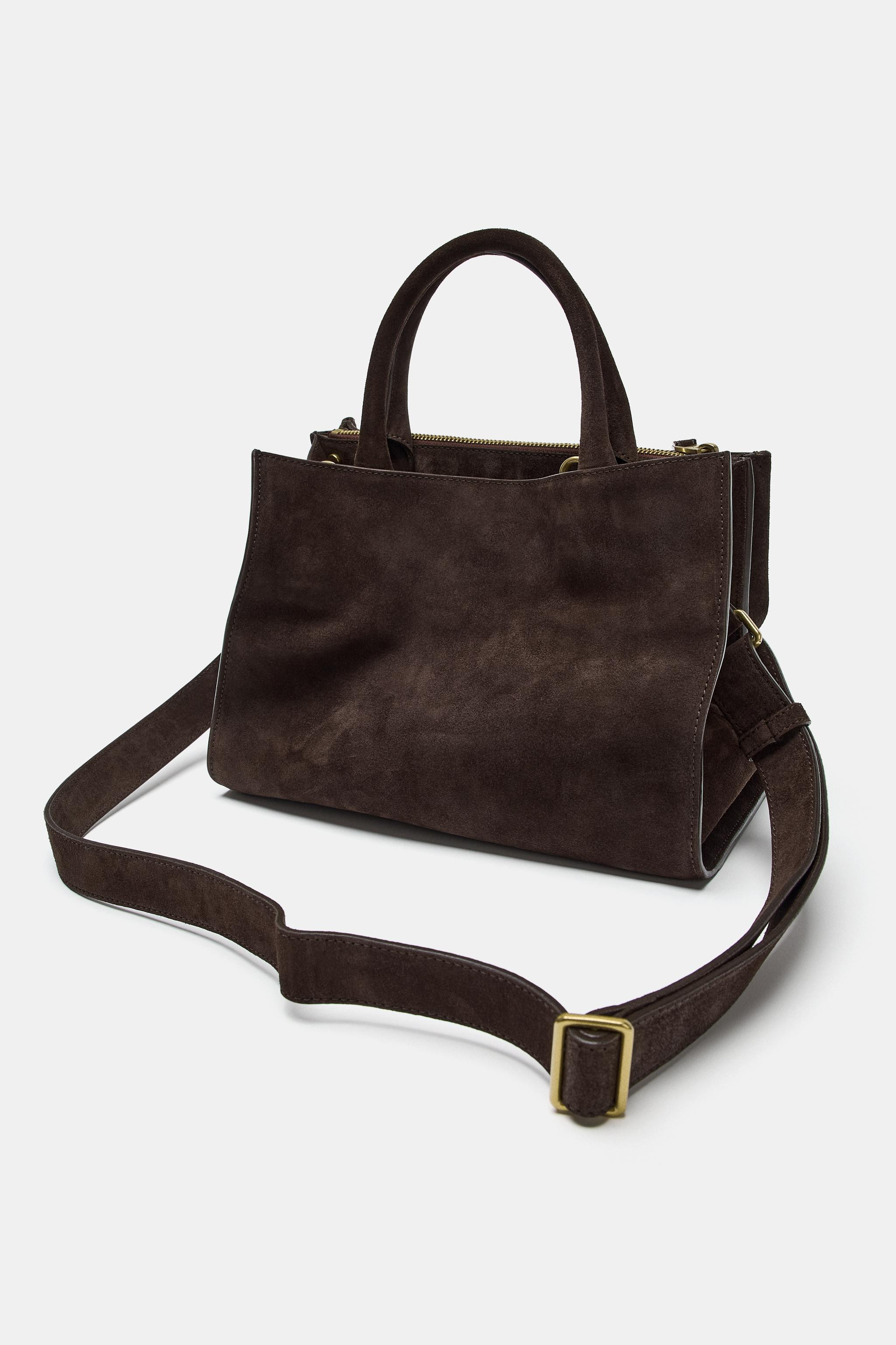 see 3dDescriptionContentsMeasurementsLeather city shoulder bag. Double handles. Removable crossbo... | Zara Canada