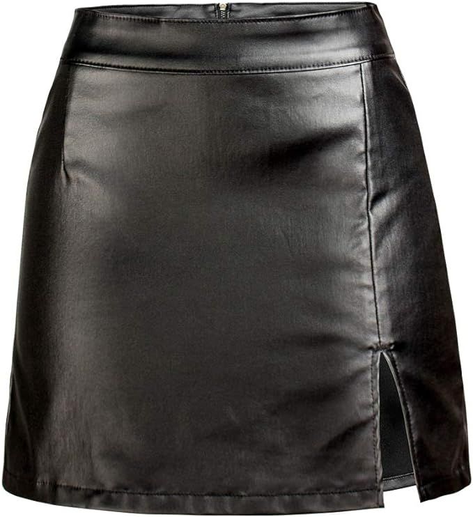 Women's Stretch Faux Leather Skirt High Waist Split Mini Bodycon Pencil Skirt | Amazon (US)