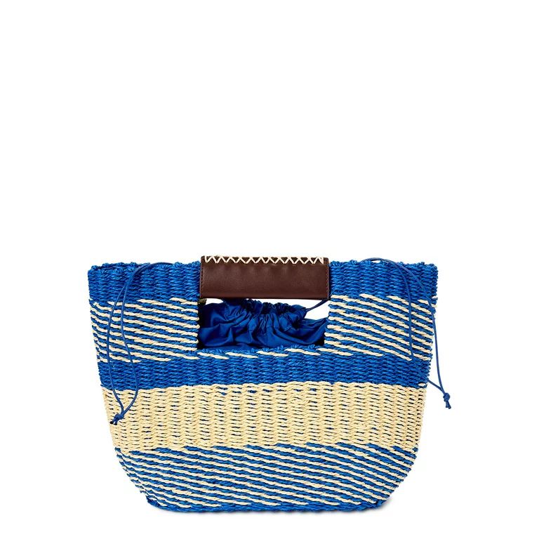 Scoop Women’s Striped Woven Beach Bag with Removeable Pouch Blue | Walmart (US)