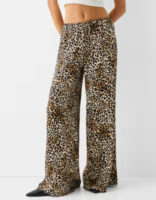 Bershka tie waist wide leg trousers in leopard print | ASOS (Global)