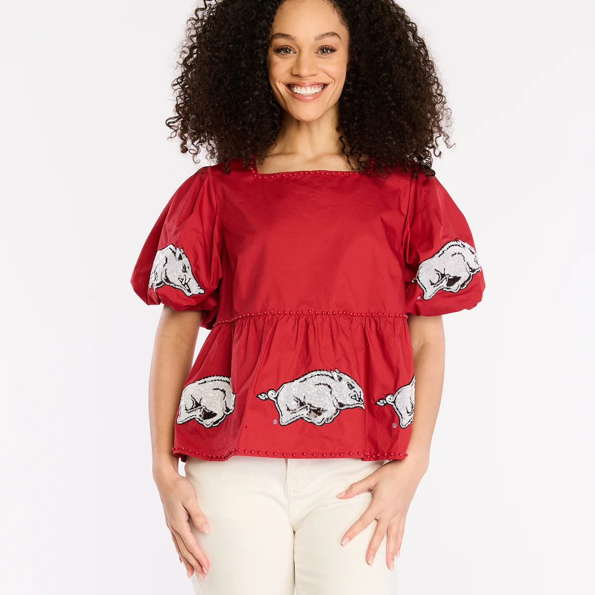 Game Day Puff Sleeve Peplum Top | Stewart Simmons