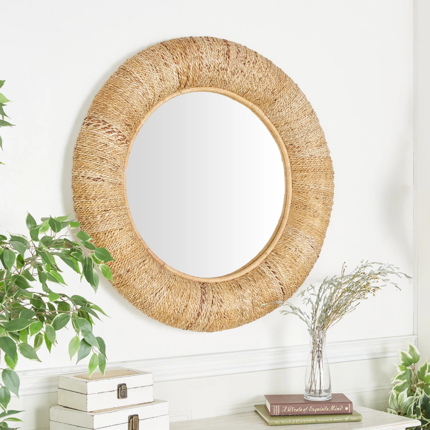 Beachcrest Home™ Karyn Brown Rattan Coiled Weaved Frame Wall Mirror 35" x 3" x 35" & Reviews | Wayfair | Wayfair North America
