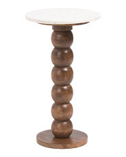 14x24 Marble Top And Knobby Wood Base Accent Table | Marshalls