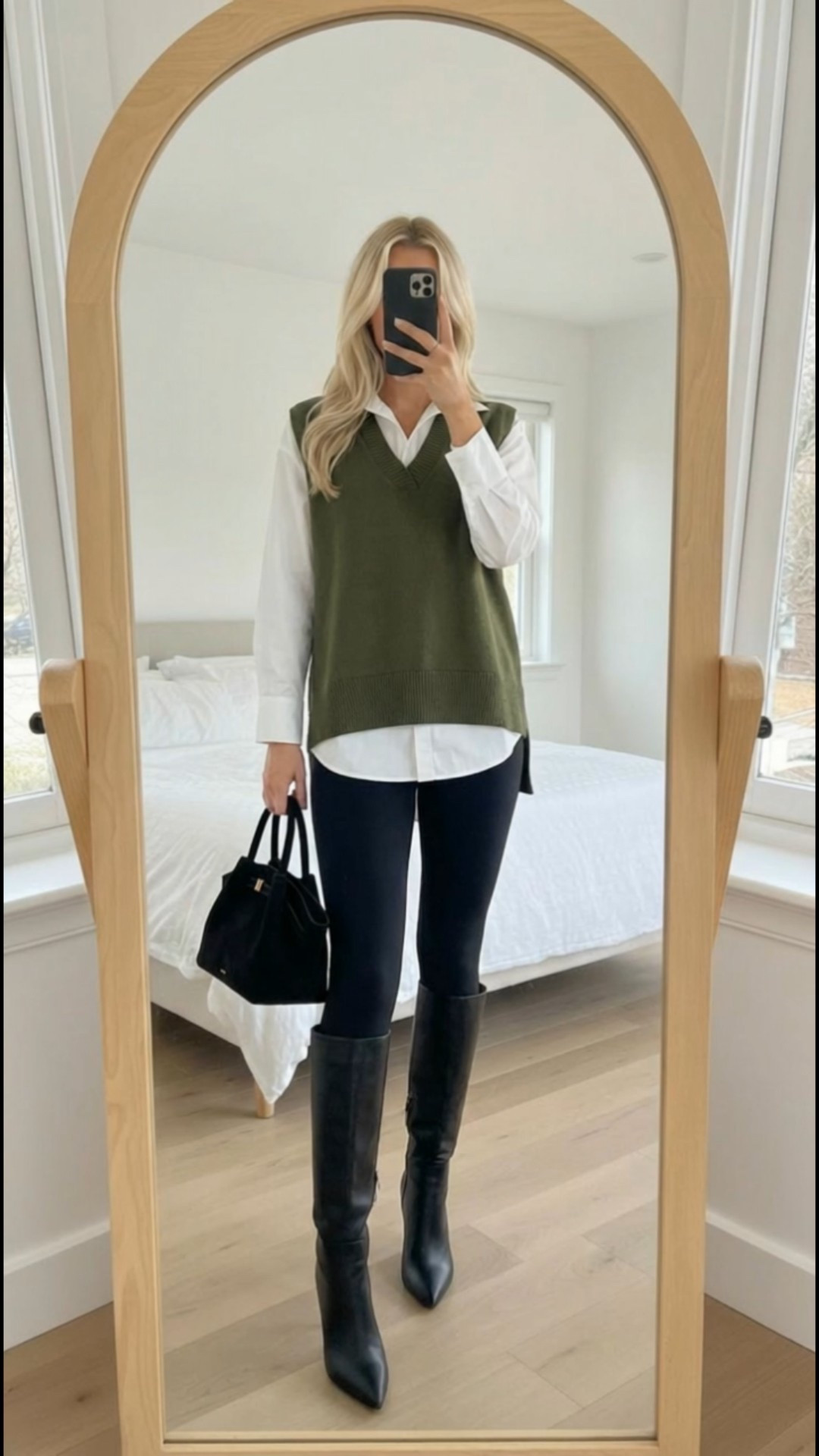 **Preppy chic for the holiday rush 🎄✨**
This Amazon look is giving *effortlessly polished*—a crisp white button-down layered under an olive sweater vest, sleek black leggings, and tall boots that pull everything together. It’s the perfect outfit formula for work days, school events, holiday errands, or grabbing lunch in between wrapping gifts. Cozy, classic, and put-together without even trying.

Amazon winter outfit, sweater vest outfit, preppy chic, tall boots outfit, holiday errands look, layered outfit idea, Amazon fashion find, elevated casual style, timeless winter basics.


#LTKgrwm #LTKmorningroutine #LTKHoliday
