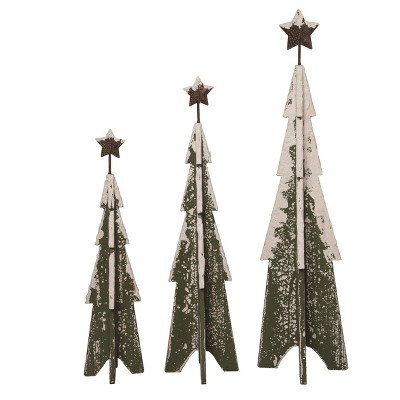 Transpac 27.75 in Multicolor Snowy Christmas Trees Set of 3 Decorative Wood Holiday Decor | Target