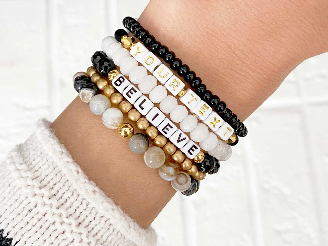 Personalized Word Bracelet  Natural Custom Beaded Bracelet - Etsy | Etsy (US)