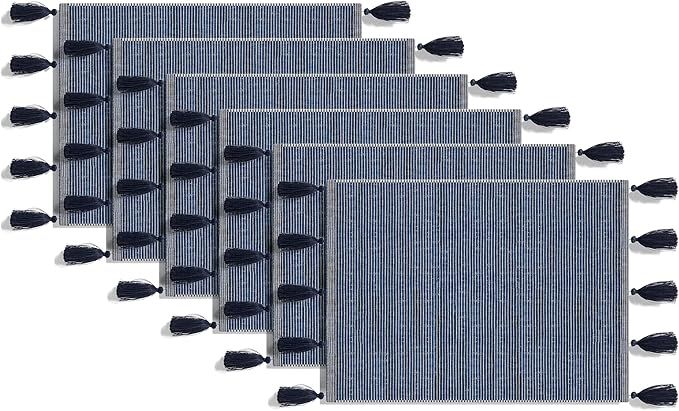 Barnyard Designs Set of 6 Ribbed Cloth Placemats with Fringe Tassel, 100% Cotton, Rustic Farmhous... | Amazon (US)