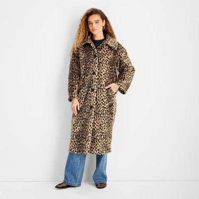 Women's Faux Fur Coat - Future Collective Brown Leopard Print | Target