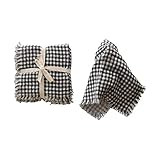 Creative Co-Op Black and White Square Cotton Fringe Trim Napkin, Black & White Gingham | Amazon (US)