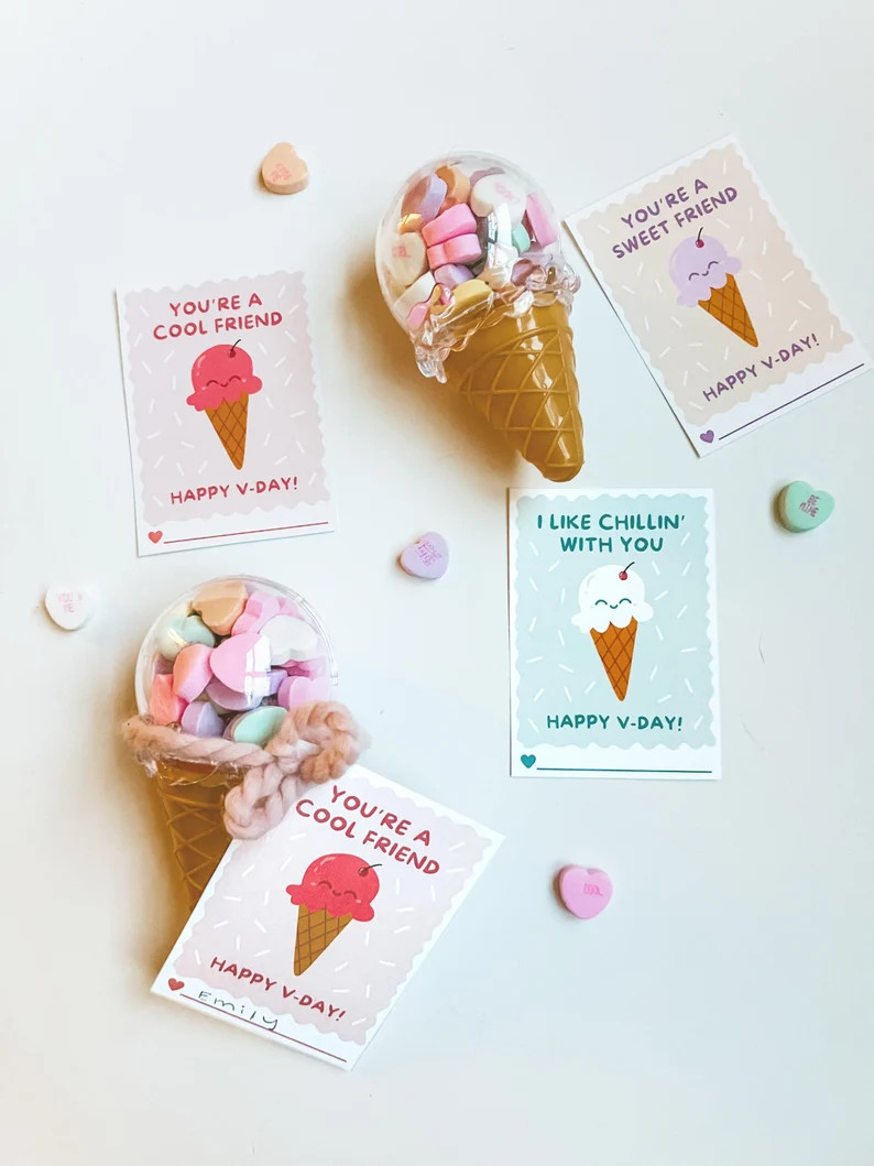 Kids Valentines Cards, Ice Cream Valentine, School Valentines Printable, School Favor, Valentines... | Etsy (US)