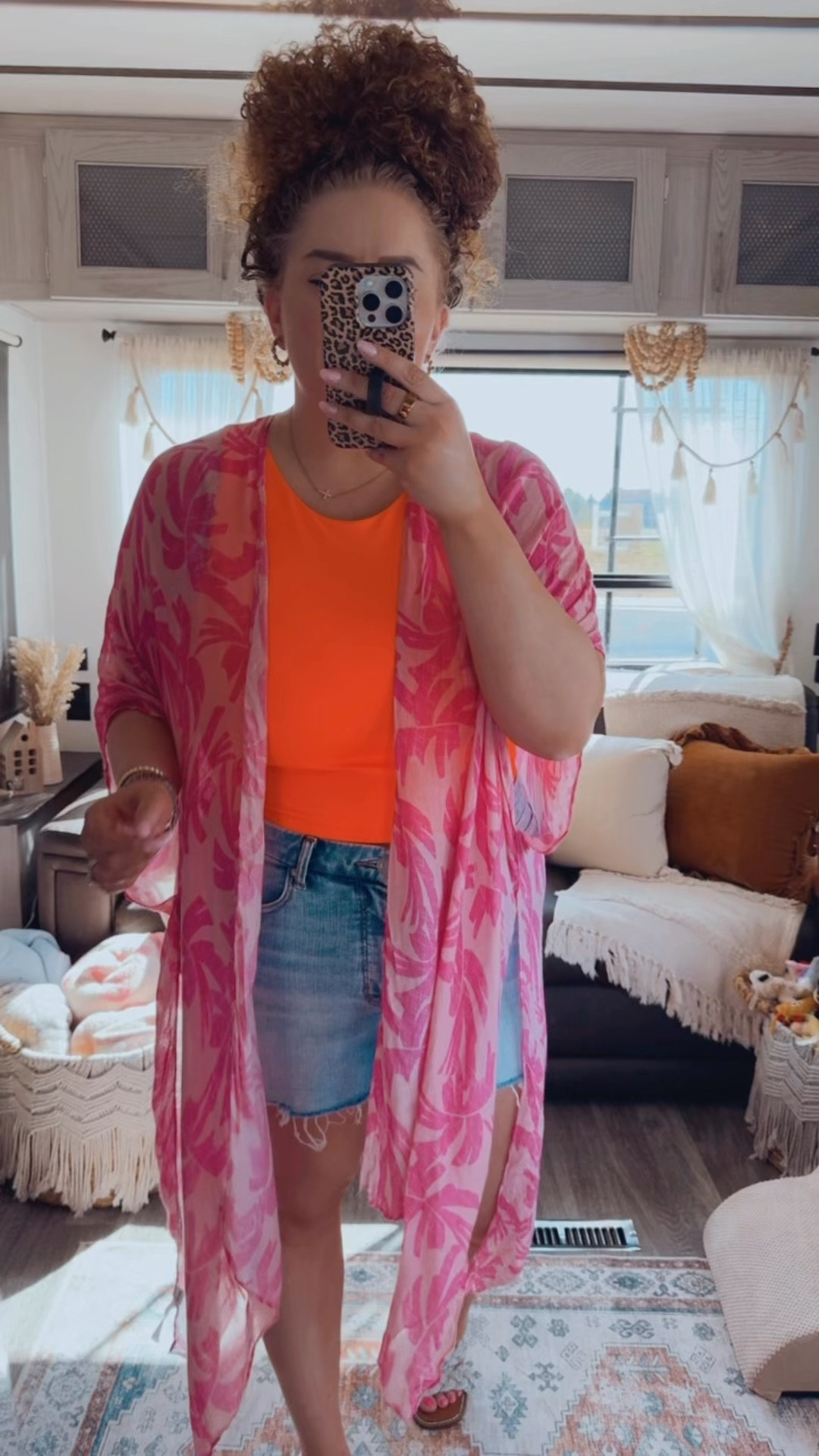 This outfit is such a bright, fun moment 💖☀️ Perfect for days when you want to add a pop of color and not overthink it 🤩 summer outfit | colorful outfit | bright outfit | tropical outfit | vacation outfit | beach vacation outfit | poolside outfit | resort wear | amazon fashion | amazon outfit | pink palm print kimono | tropical kimono | printed kimono outfit | neon orange tank | bright tank top outfit | color pop outfit | light wash denim shorts | buckle denim shorts | denim shorts outfit | casual summer outfit | statement outfit | bold colors outfit | fun summer style | braided sandals outfit | bling sandals | sparkly sandals | boho summer outfit | easy outfit idea | travel outfit | weekend outfit | affordable fashion | amazon finds

#LTKootd #LTKdayinmylife #LTKMidsize