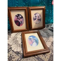 Vintage Small Wood Framed Ladies With Hats Matted Prints - Set Of 3 Aged Frames | Etsy (US)