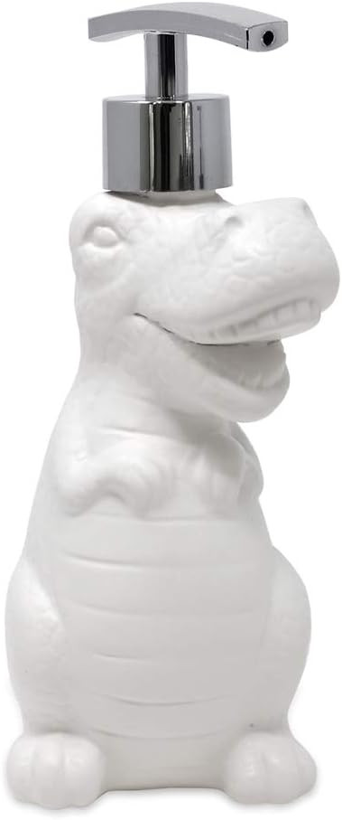 Isaac Jacobs White Ceramic Dinosaur, Liquid Soap Pump/Lotion Dispenser with Chrome Metal Pump (Ho... | Amazon (US)