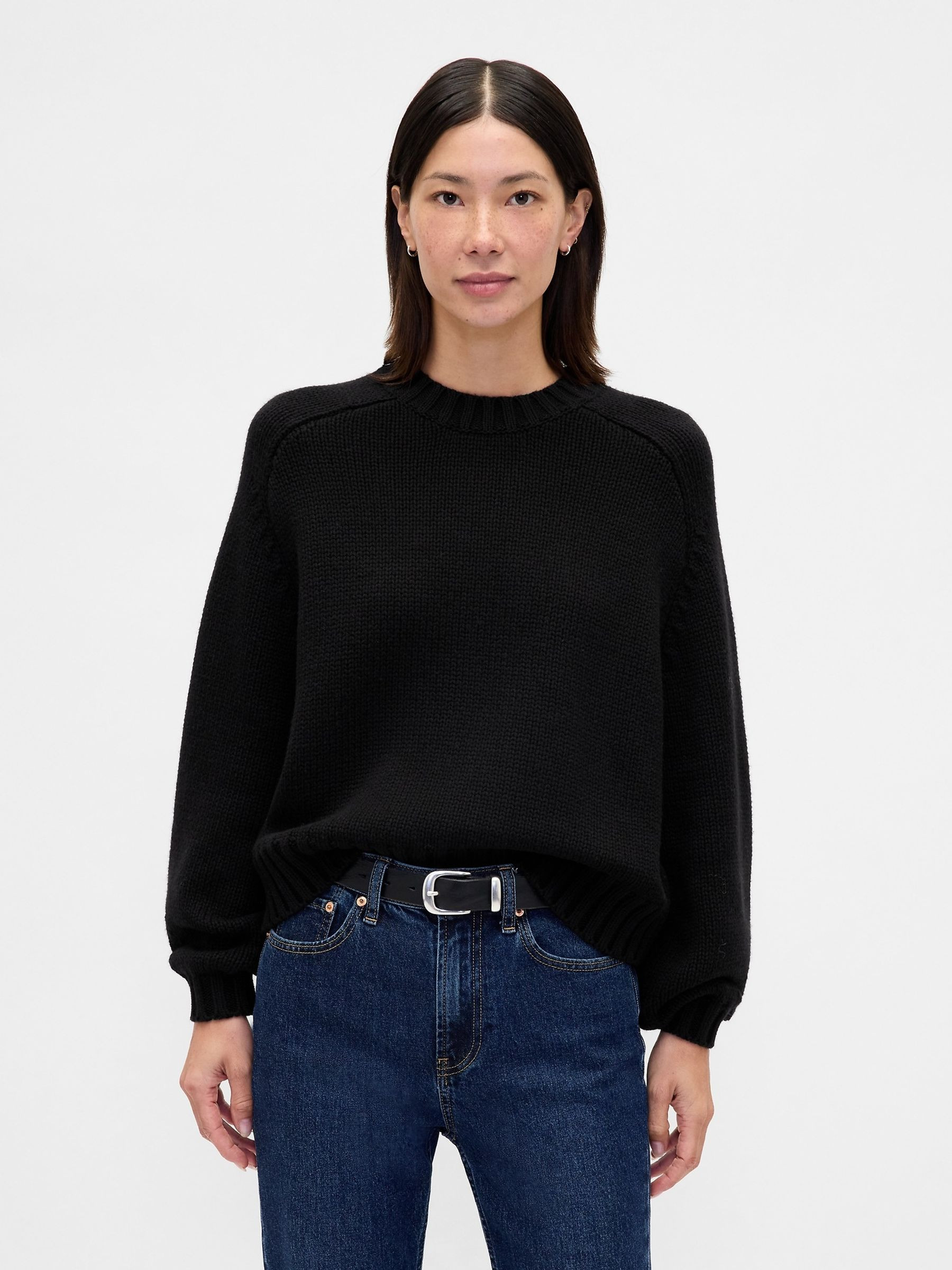 Black Relaxed Saddle-Sleeve Crew Neck Jumper | Gap | GAP UK