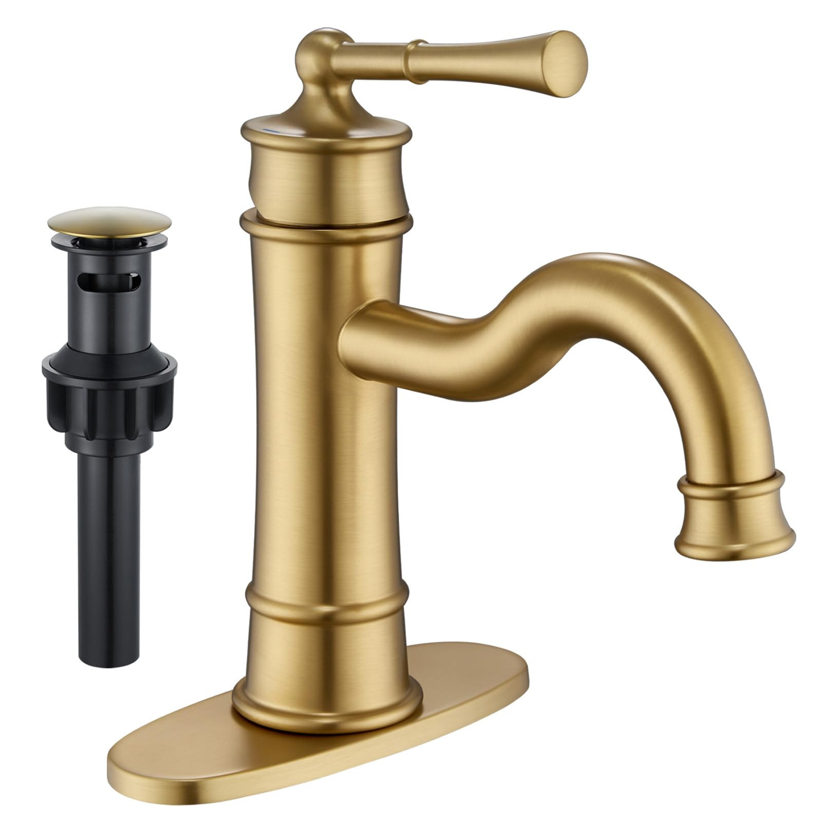 Brushed Gold Bathroom Sink Faucet, Single Handle 1 or 3 Hole Vanity Basin Faucets with Deck Plate... | Amazon (US)