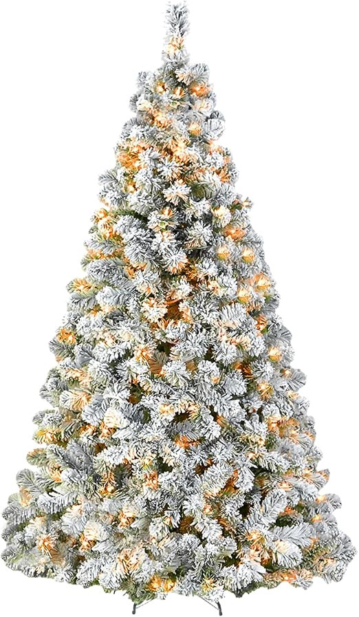 Hykolity 4.5 ft Artificial Prelit Snow Flocked Christmas Tree, 150 Warm White LED Lights Christma... | Amazon (US)