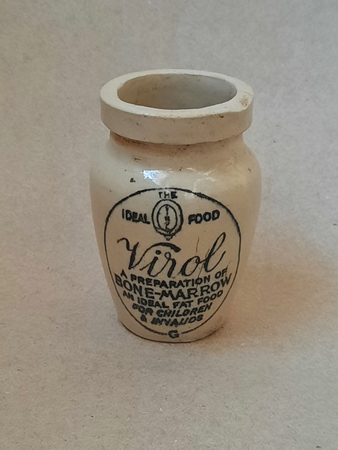 Small Antique English Advertising Marmalade Pot Crock Jar VIROL Bone-marrow Black and White Typog... | Etsy (US)