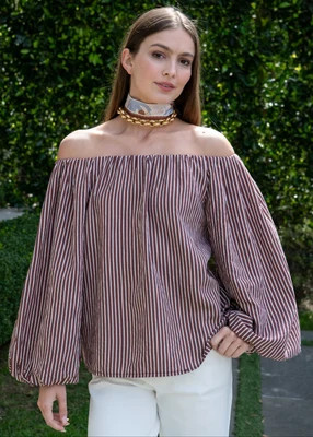 Candace Brown and White Stripe Off-the-Shoulder Top | Benaar La