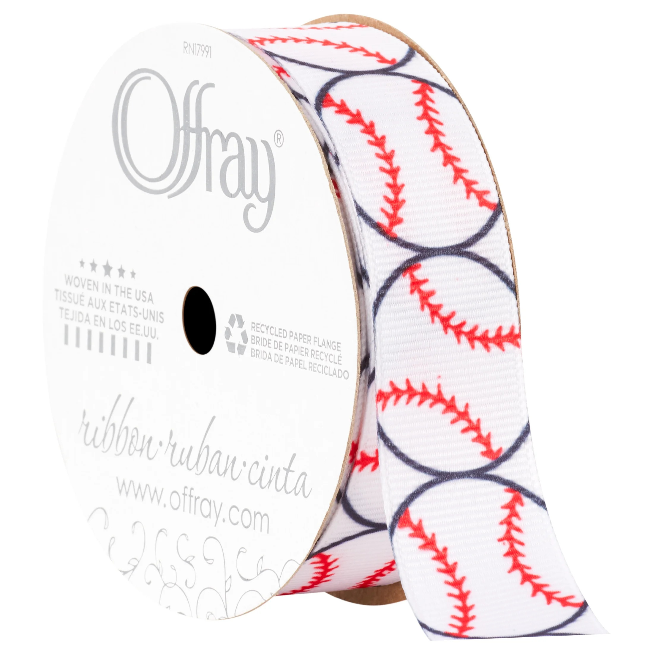 Offray Ribbon, Black White Red 7/8 inch Baseball Grosgrain Ribbon, 9 feet | Walmart (US)