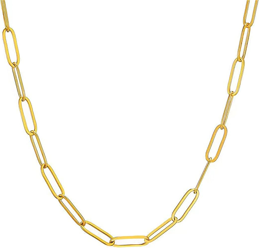 18K Gold Plated Paperclip Chain Necklace for Women 3.0MM Gold Chain Necklace, Link Chain Necklace... | Amazon (US)