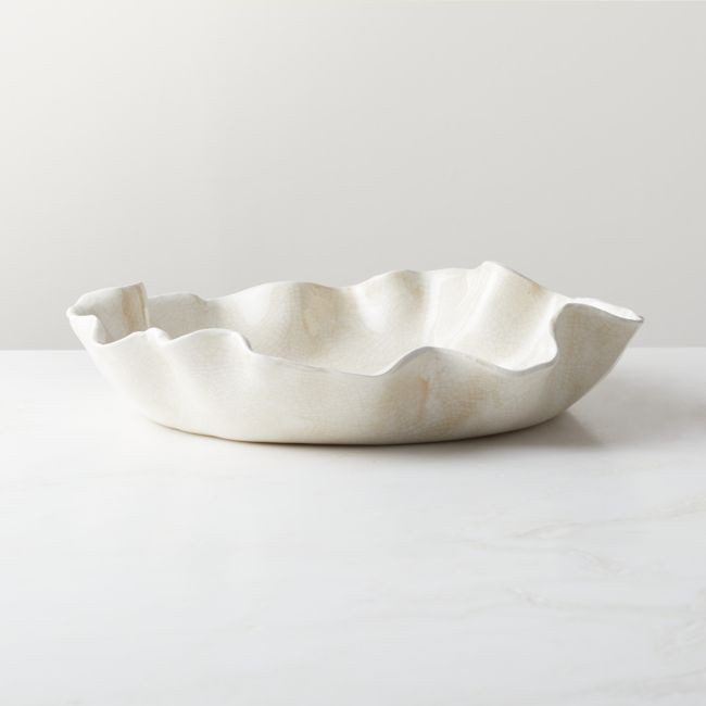 Valentia Warm White Crackled Ceramic Decorative Bowl | CB2
