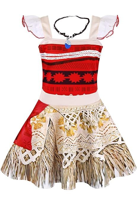 Marosoniy Little Girls Princess Dress for Moana Costume Outfit For Halloween With Necklace and Hair  | Amazon (US)