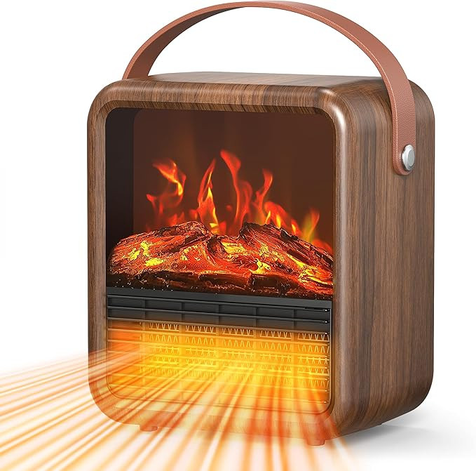 Small Portable Space Heater for Indoor use with Realistic 3D Flame, Mini Electric Fireplace Heate... | Amazon (US)