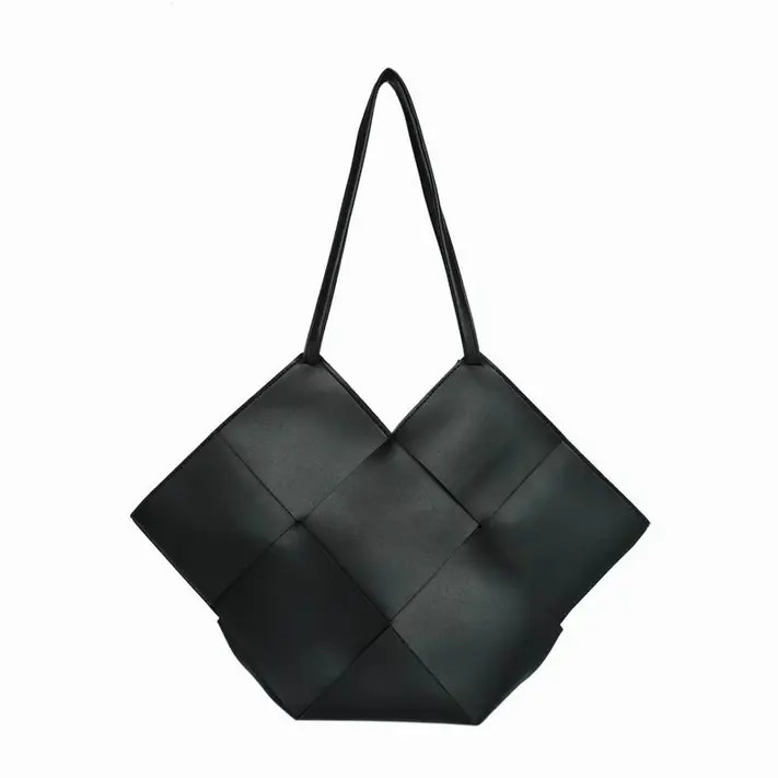 Jane & Berry Women's Large Woven Faux Leather Shoulder Bag with Pouch, Black | Walmart (US)