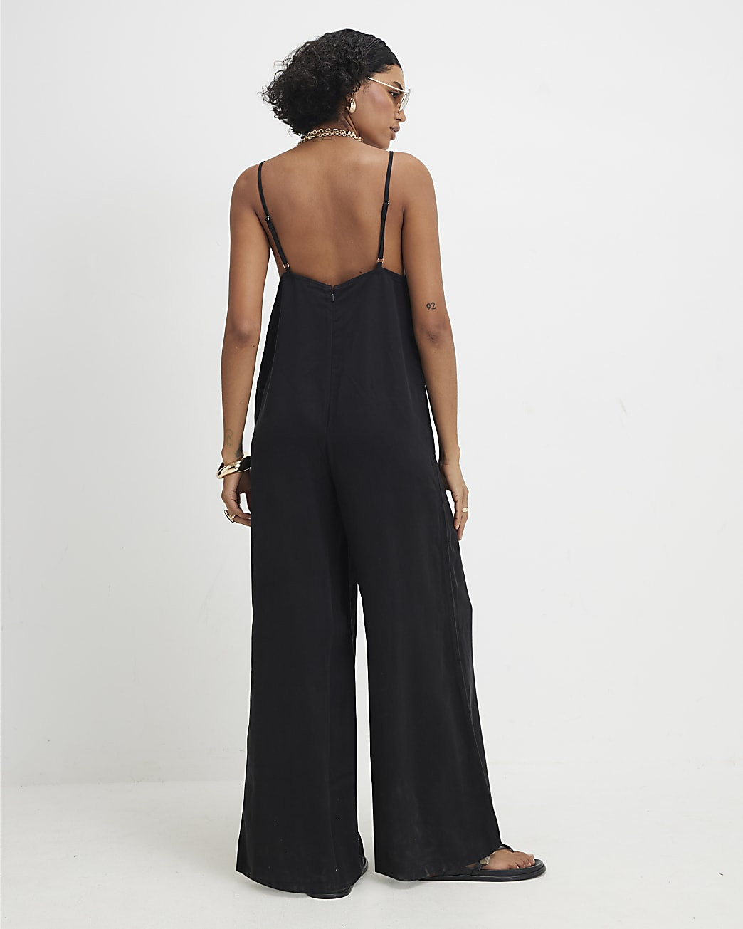 Black Twill V-neck Jumpsuit | River Island UK & IE