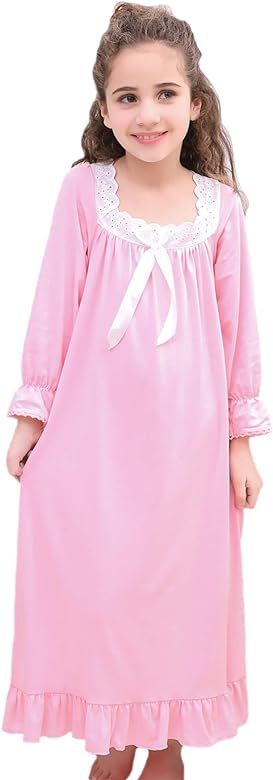 Horcute Girls Cotton Long-Sleeve and Sleeveless Sleepshirts Nightshirts Pajamas Nightgown for 3-1... | Amazon (US)