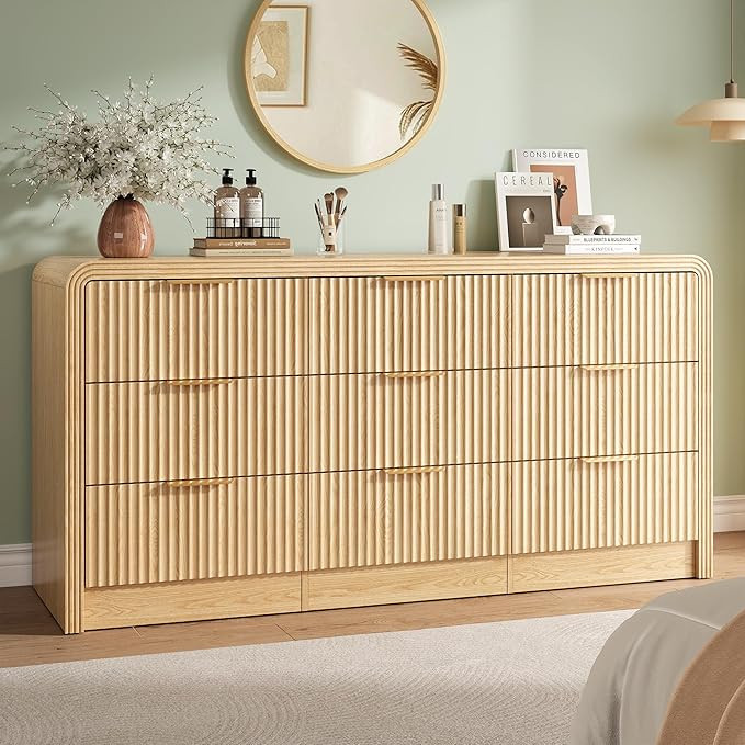 Fluted 9 Drawers Dresser, 63'' Wide Modern Chest of Drawers with Round Edge & Metal Handle, Wood ... | Amazon (US)