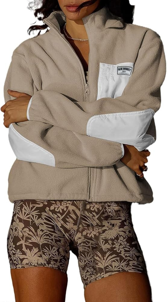 Dokotoo Winter Fleece Jacket for Women Windproof Zipper Up Drawstring Front Pockets Outdoor Coats | Amazon (US)