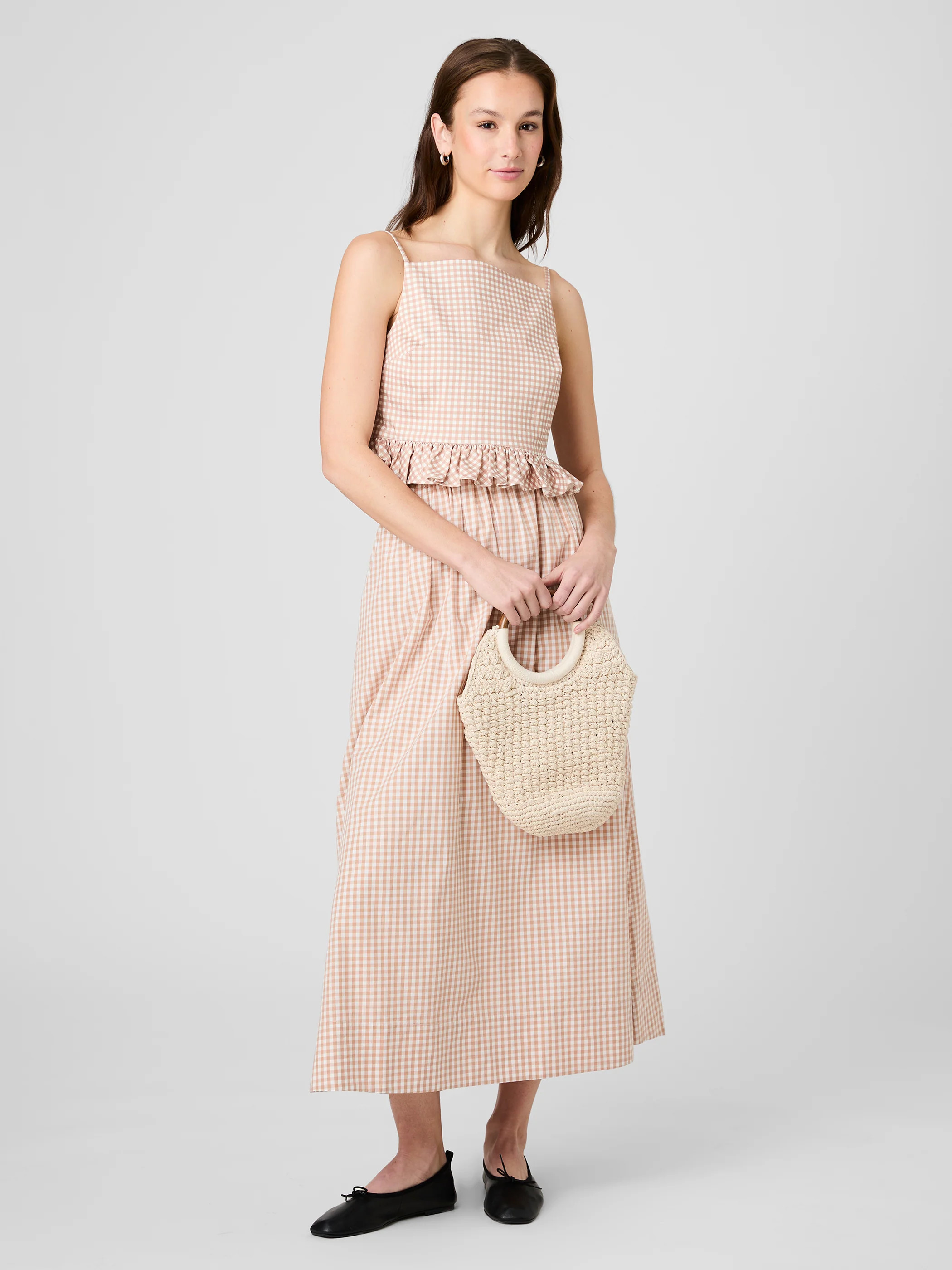 LILAH STRETCH COTTON GINGHAM RUFFLE PEPLUM TOP | French Connection (US)